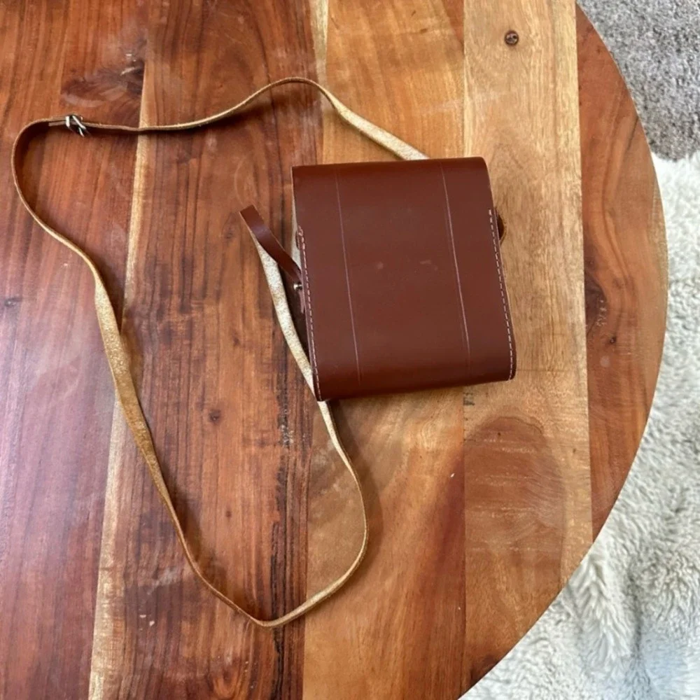Vintage Brown Leather Camera Binocular Bag Case Bird Watching Made In France